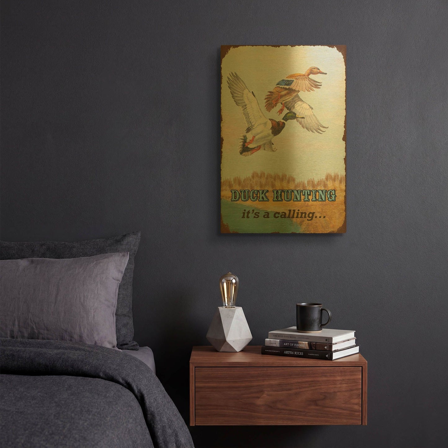 'Duck Hunting Calling Flags' By Jean Plout Gold Metal Wall Art