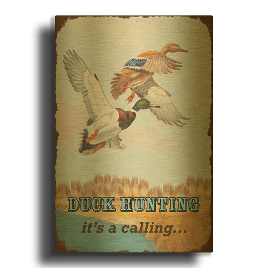 'Duck Hunting Calling Flags' By Jean Plout Gold Metal Wall Art