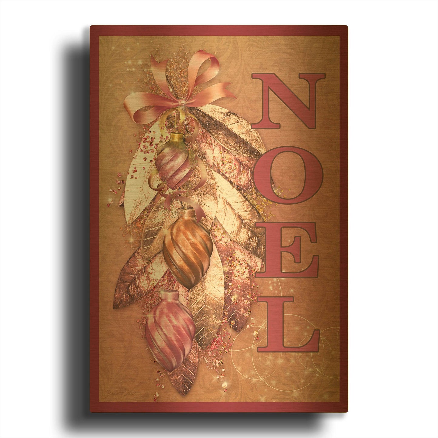 'Flags Noel Pink' By Jean Plout Gold Metal Wall Art