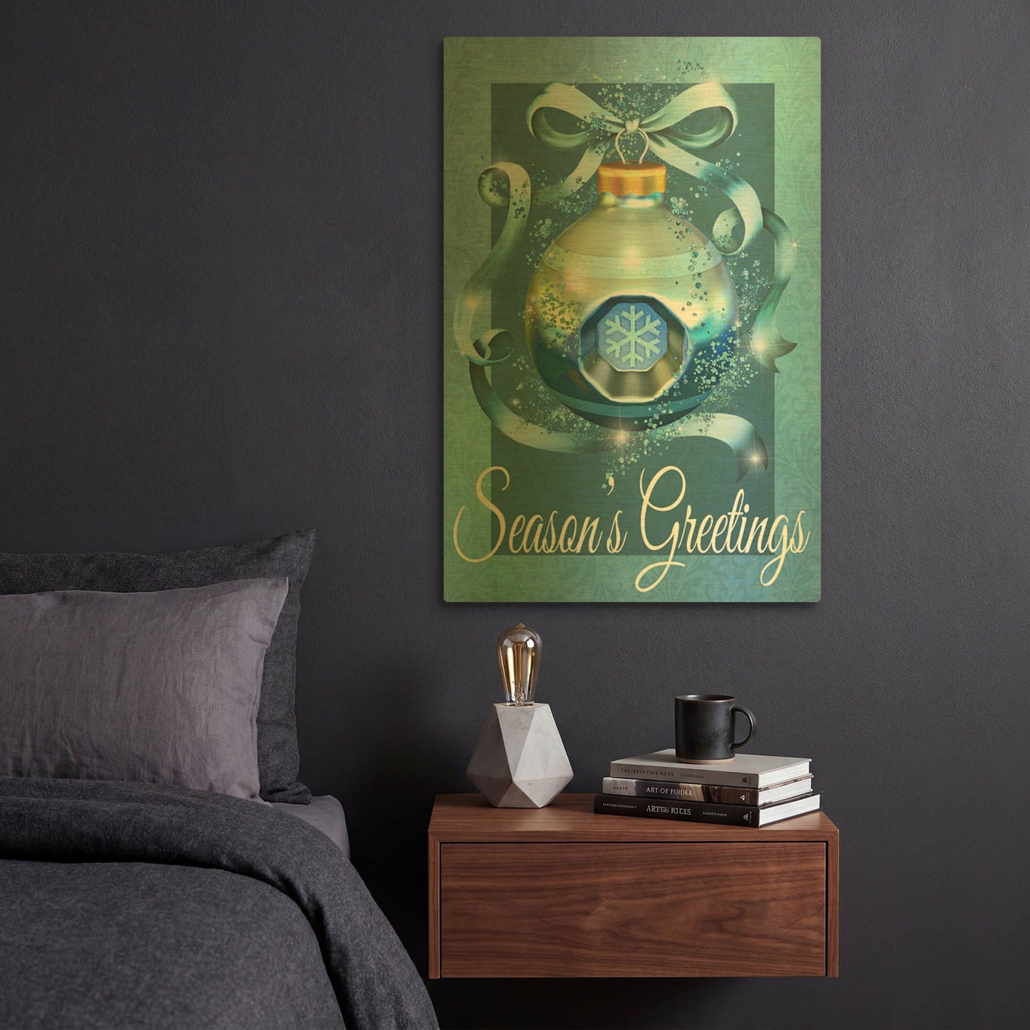 'Flags Seasons Greetings Blue' By Jean Plout Gold Metal Wall Art