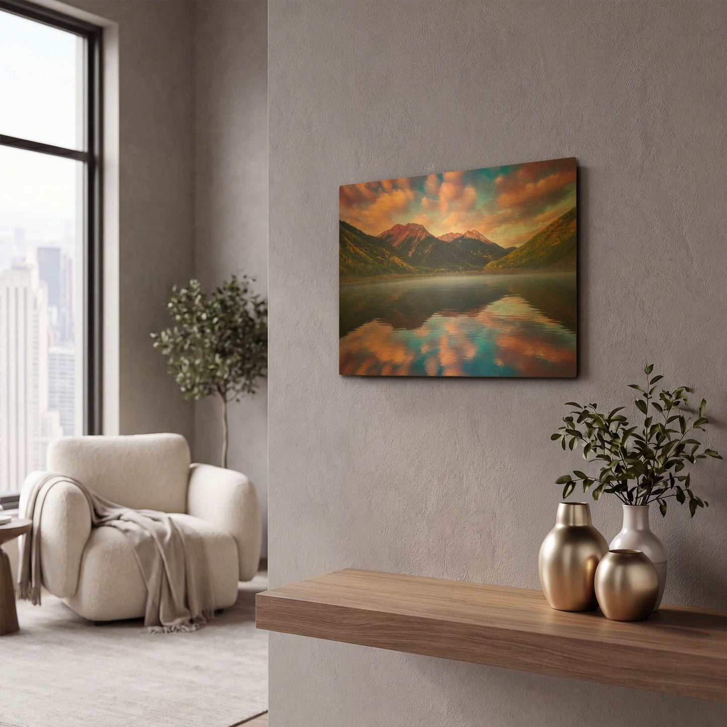 'Red Mountain Reflections' By Darren White Gold Metal Wall Art