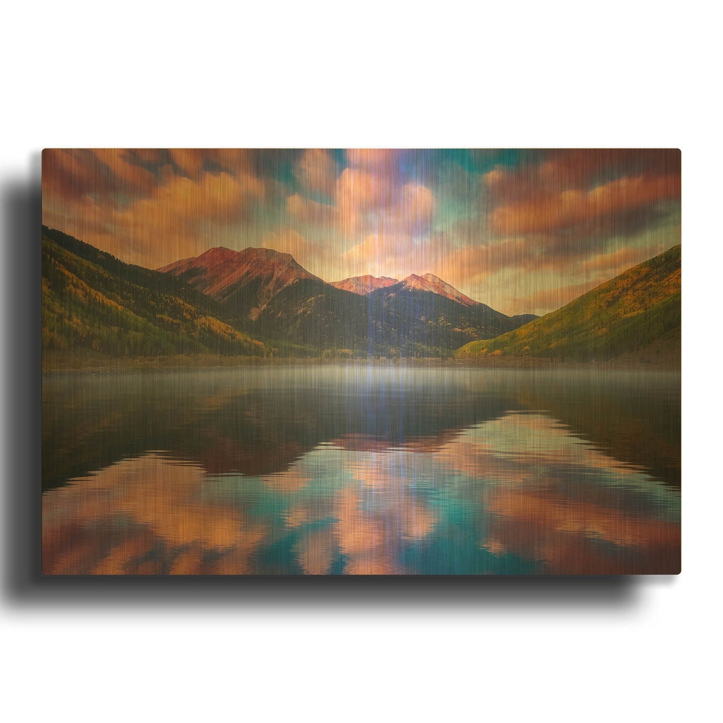 'Red Mountain Reflections' By Darren White Gold Metal Wall Art