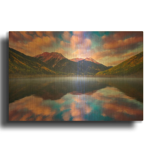 'Red Mountain Reflections' By Darren White Gold Metal Wall Art