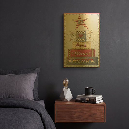 'Flag God Bless America' By Jean Plout Gold Metal Wall Art