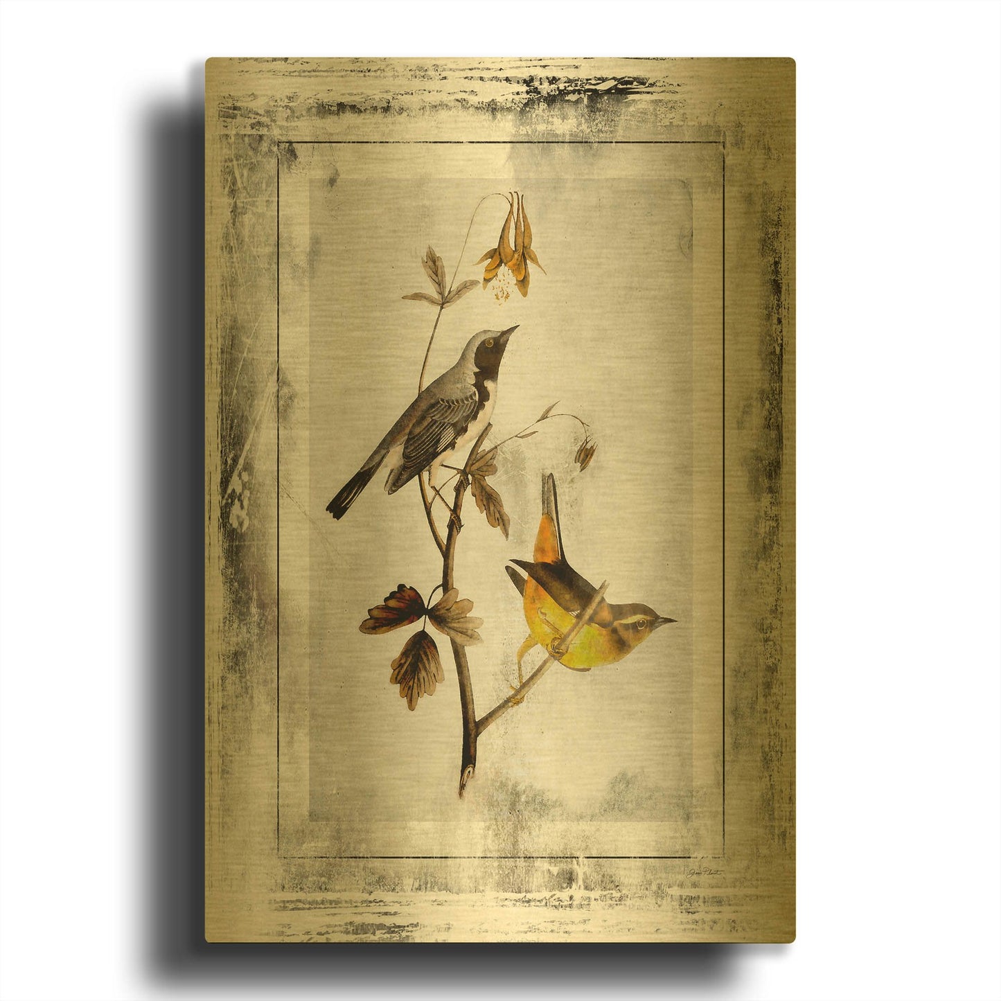 'Birds With Class 6' By Jean Plout Gold Metal Wall Art