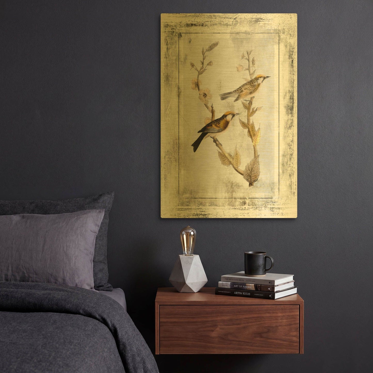 'Birds With Class 5' By Jean Plout Gold Metal Wall Art