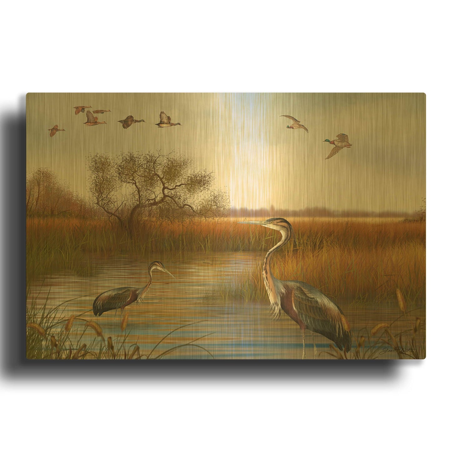 'The Great Marsh B' By Jean Plout Gold Metal Wall Art