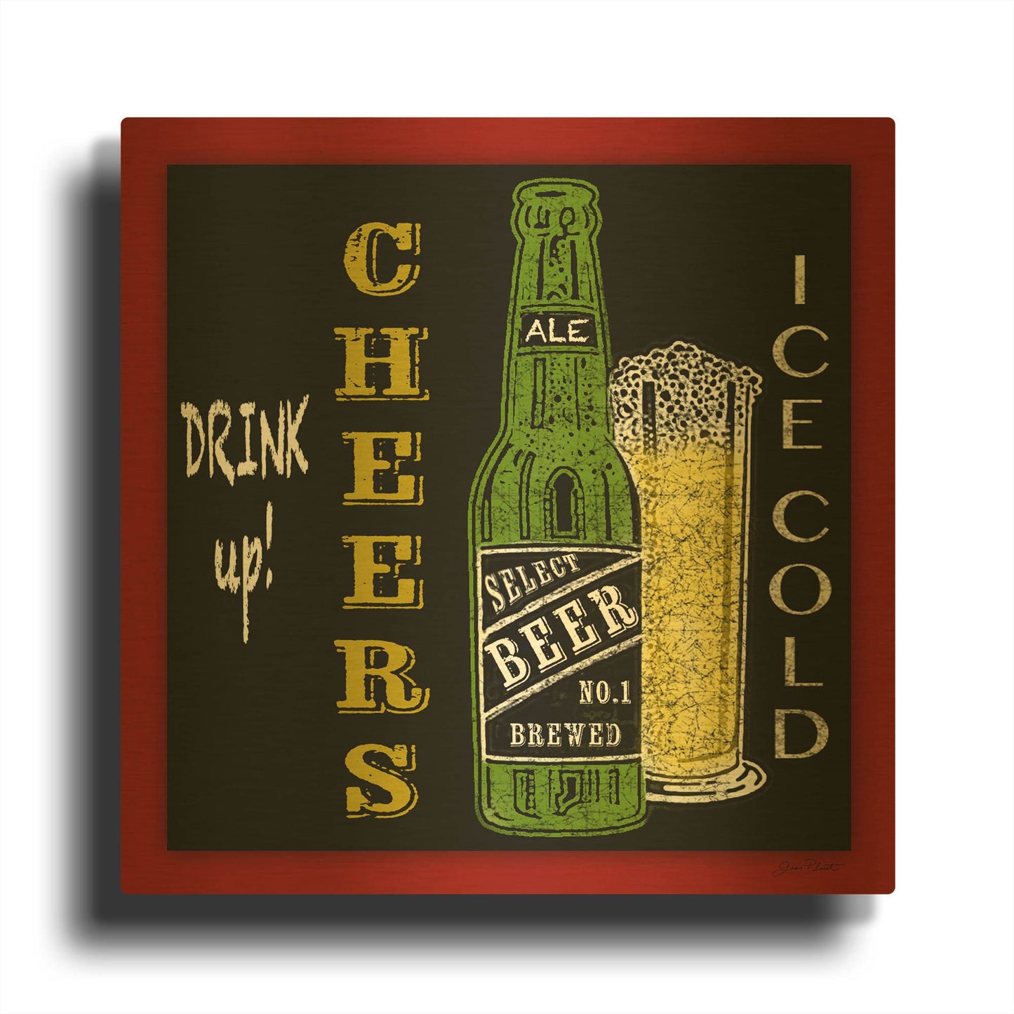 'Cheers Beer 2' By Jean Plout Gold Metal Wall Art