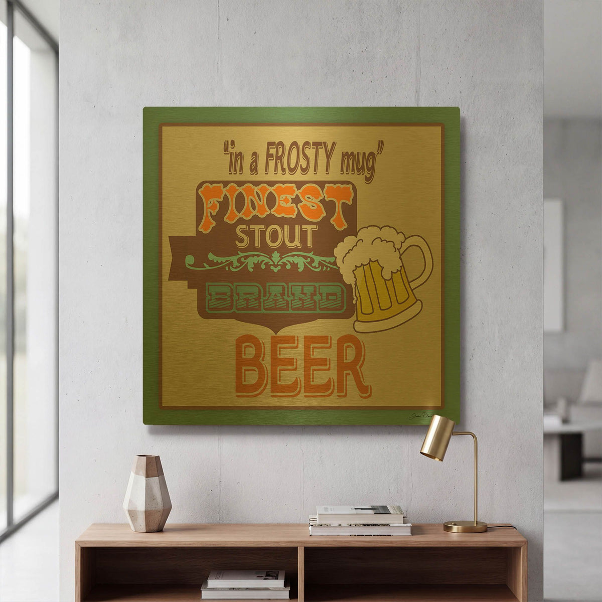 'Frosty Beer' By Jean Plout Gold Metal Wall Art