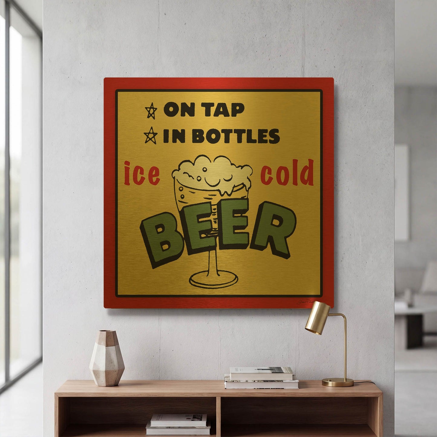 'Cold Beer 2' By Jean Plout Gold Metal Wall Art