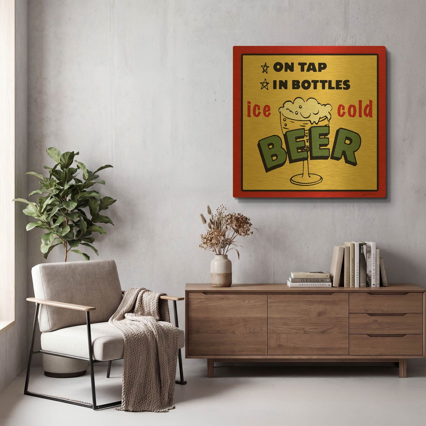 'Cold Beer 2' By Jean Plout Gold Metal Wall Art