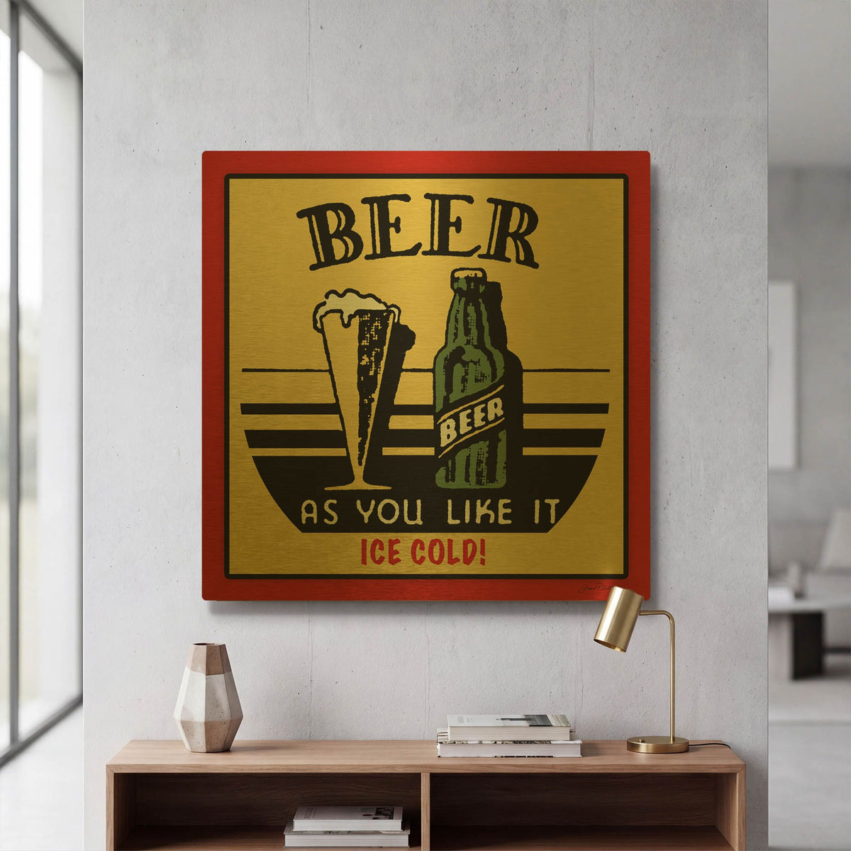 'Cold Beer 1' By Jean Plout Gold Metal Wall Art