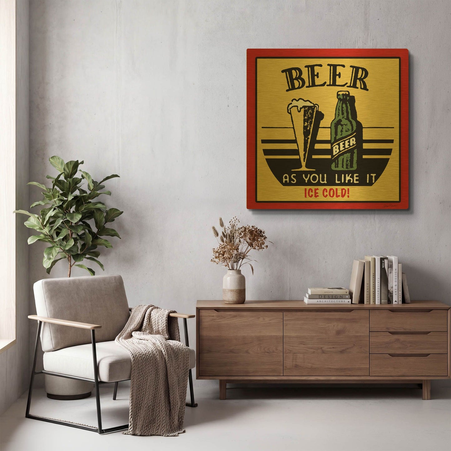 'Cold Beer 1' By Jean Plout Gold Metal Wall Art