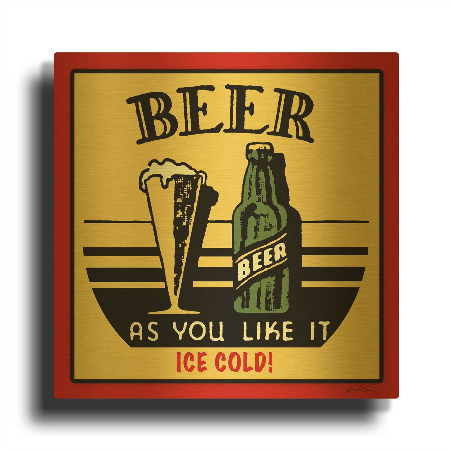 'Cold Beer 1' By Jean Plout Gold Metal Wall Art