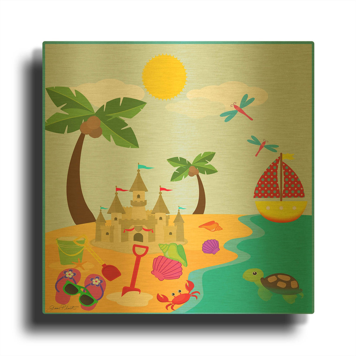 'Beach Time' By Jean Plout Gold Metal Wall Art