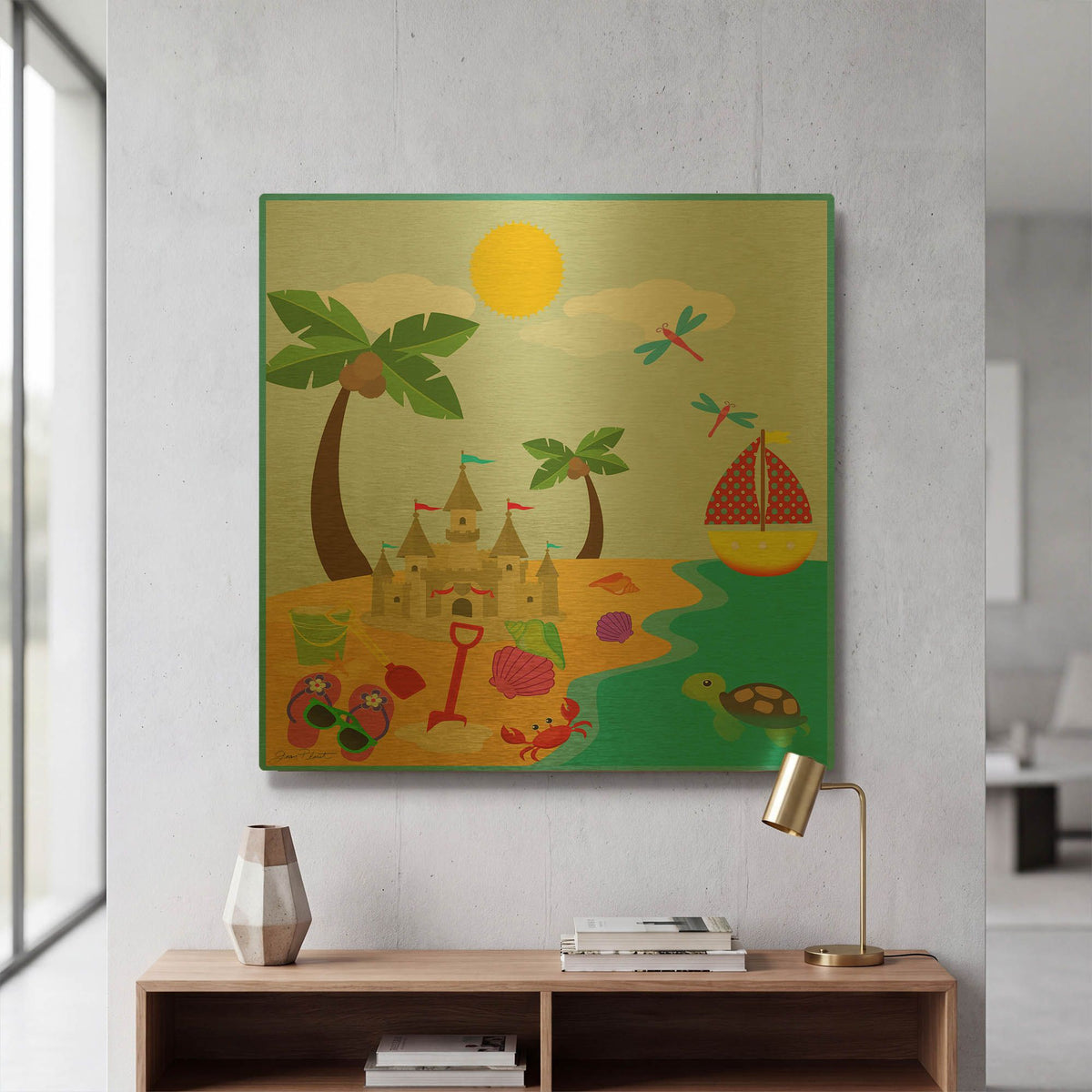'Beach Time' By Jean Plout Gold Metal Wall Art