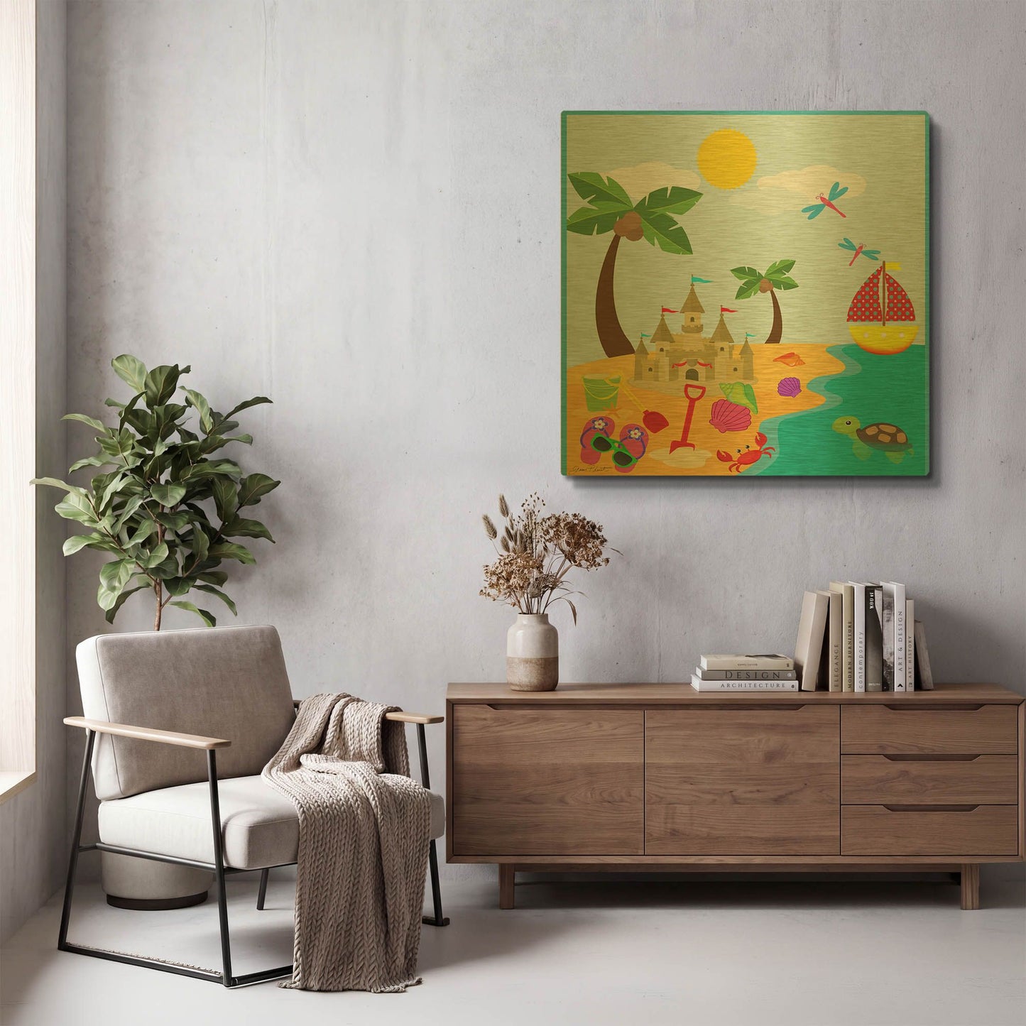 'Beach Time' By Jean Plout Gold Metal Wall Art