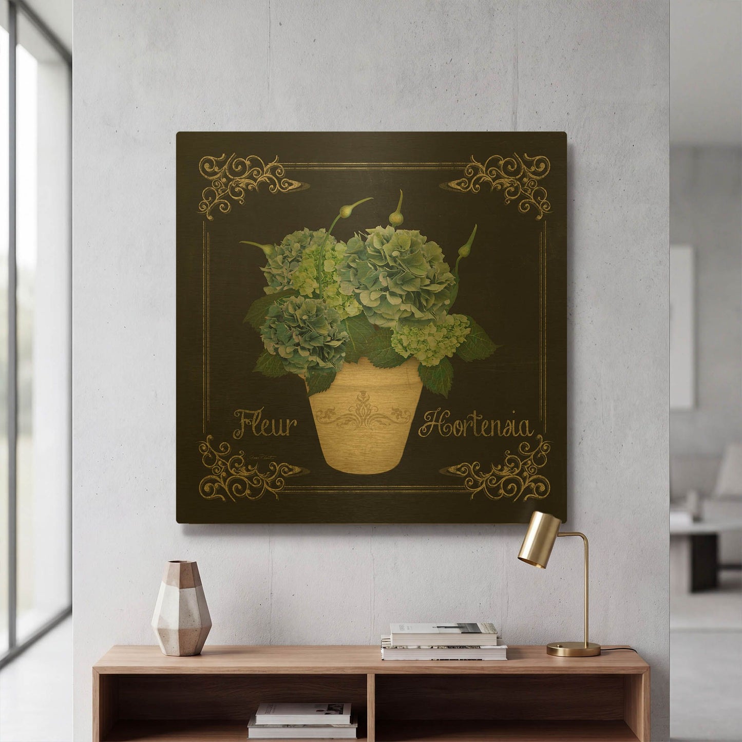 'Fleur Hortensia 3' By Jean Plout Gold Metal Wall Art