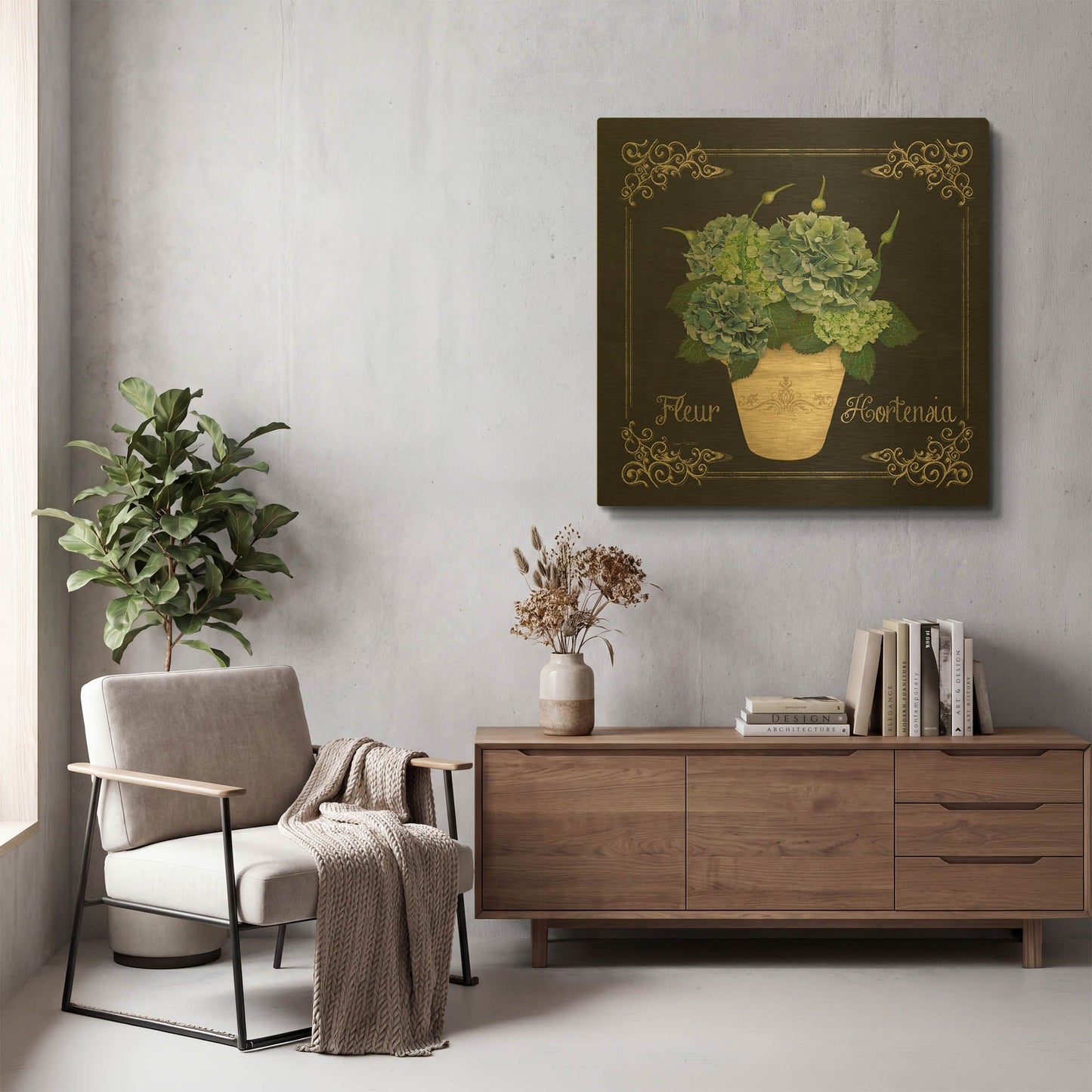 'Fleur Hortensia 3' By Jean Plout Gold Metal Wall Art