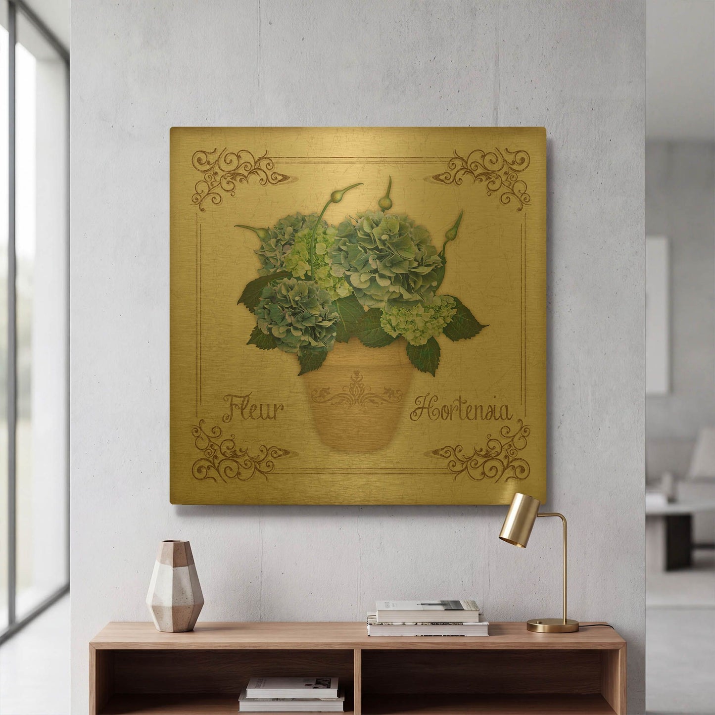'Fleur Hortensia 2' By Jean Plout Gold Metal Wall Art