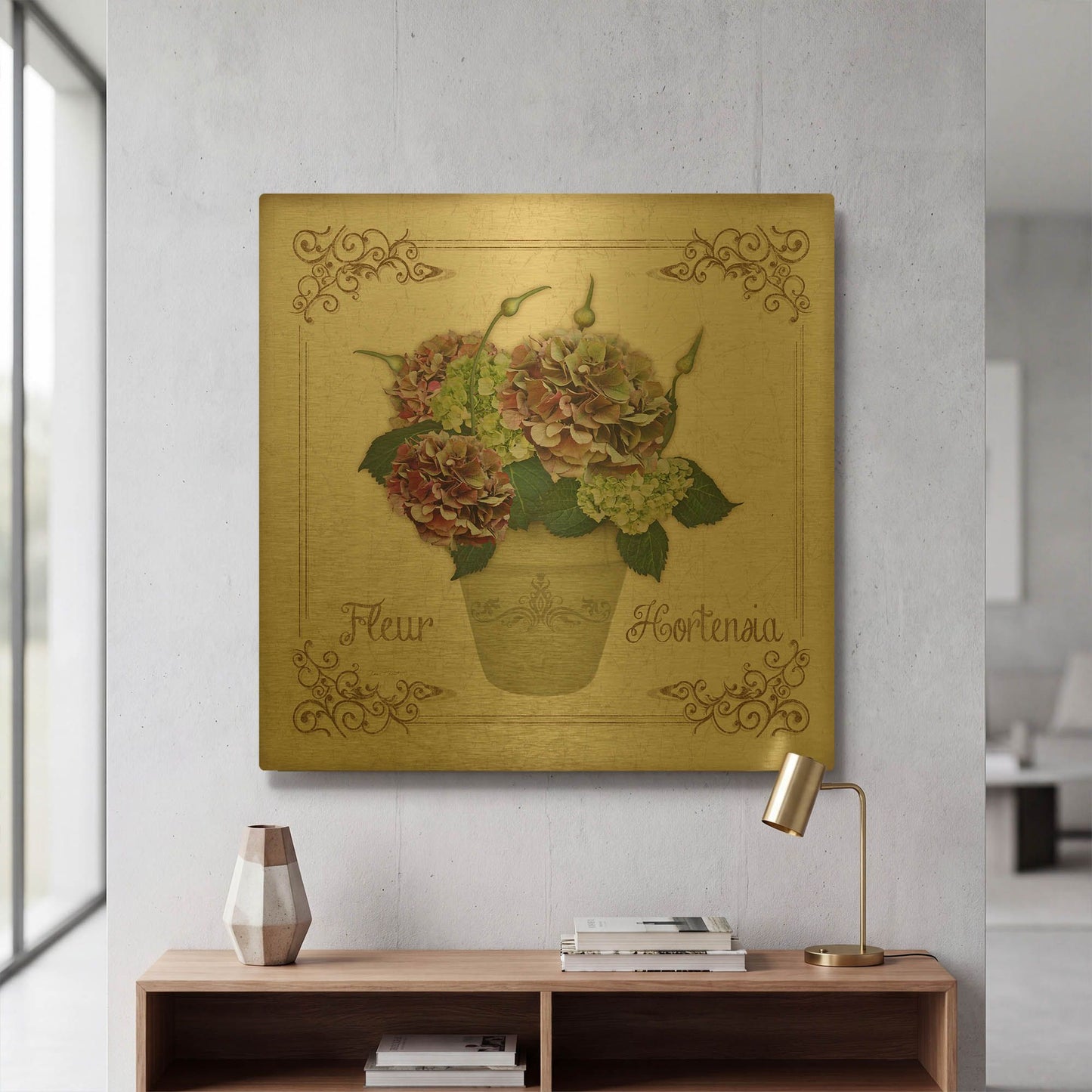 'Fleur Hortensia 1' By Jean Plout Gold Metal Wall Art