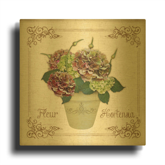 'Fleur Hortensia 1' By Jean Plout Gold Metal Wall Art