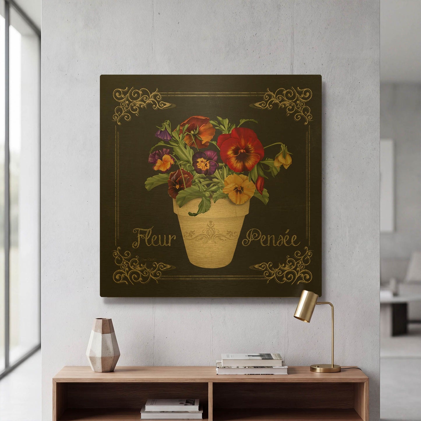 'Fleur Pensee 2' By Jean Plout Gold Metal Wall Art