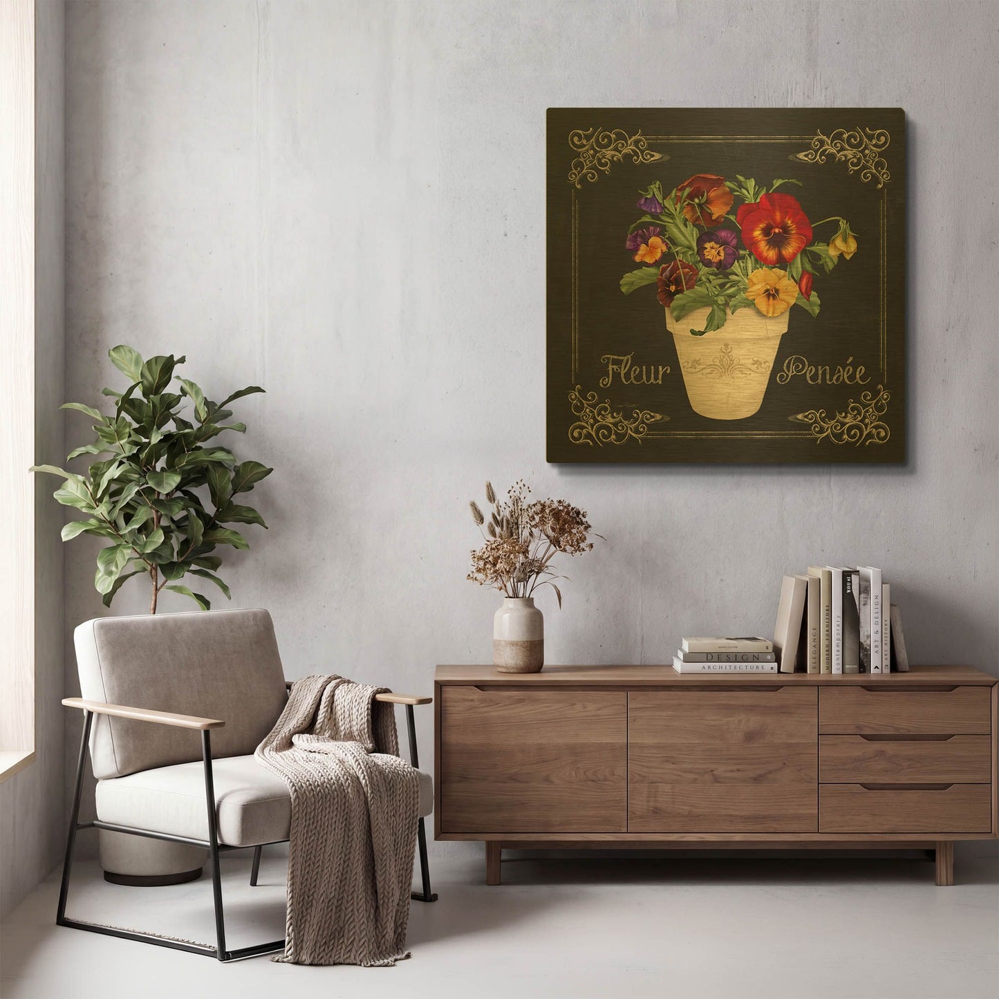 'Fleur Pensee 2' By Jean Plout Gold Metal Wall Art