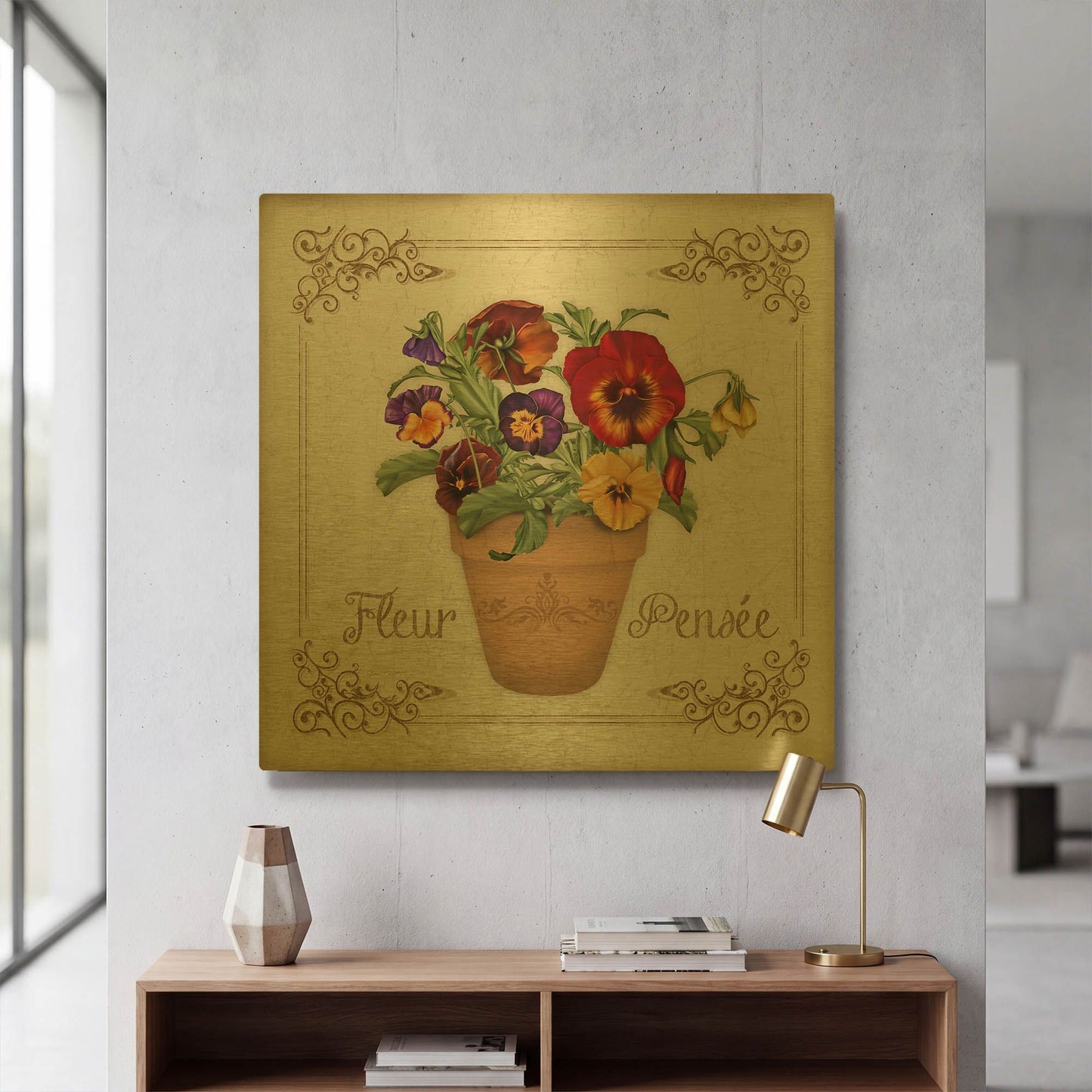 'Fleur Pensee' By Jean Plout Gold Metal Wall Art