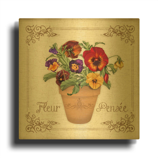 'Fleur Pensee' By Jean Plout Gold Metal Wall Art