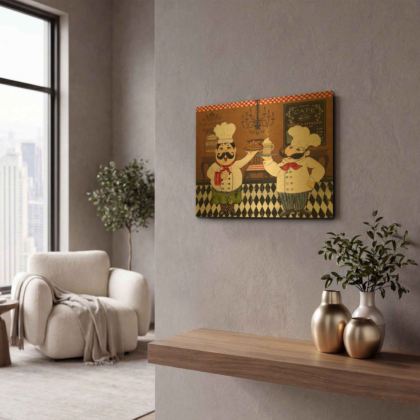 'Italian Chefs C' By Jean Plout Gold Metal Wall Art