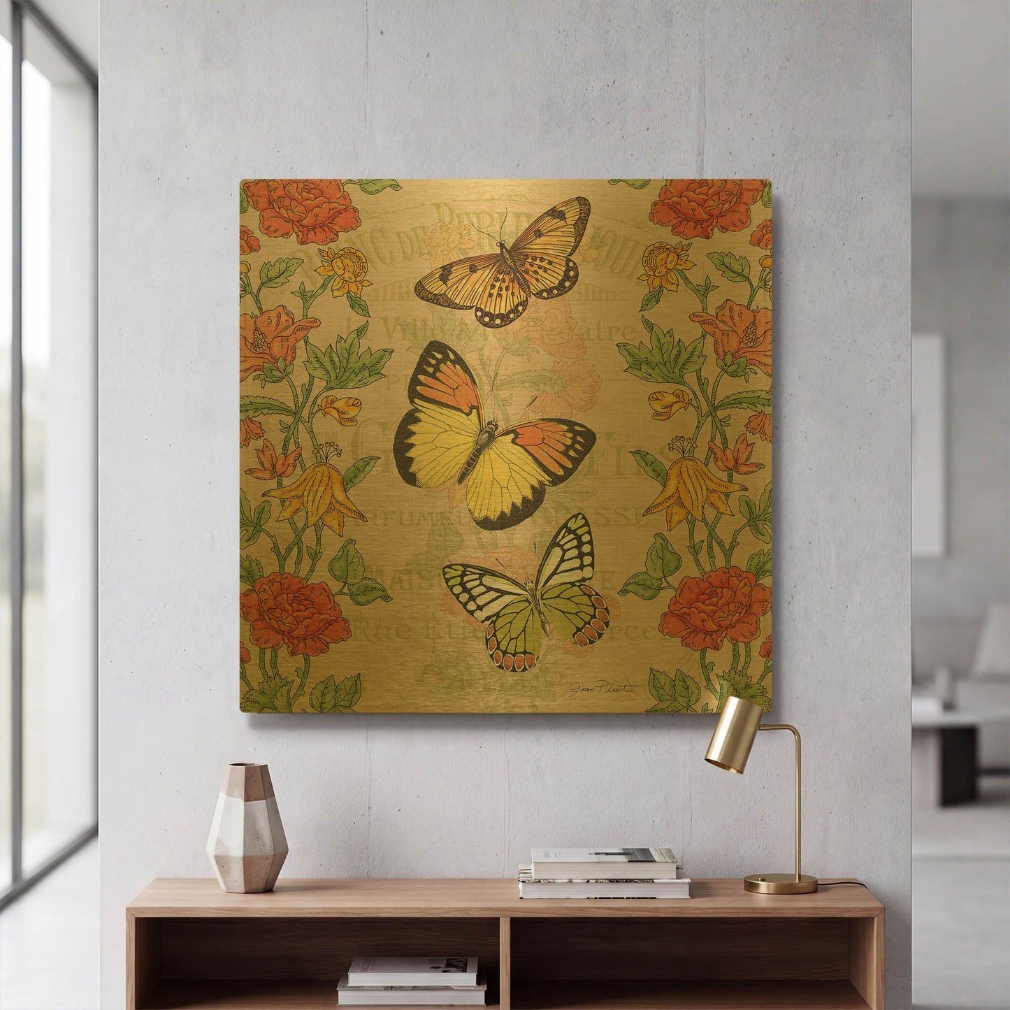 'Jardin De Luxe 3' By Jean Plout Gold Metal Wall Art