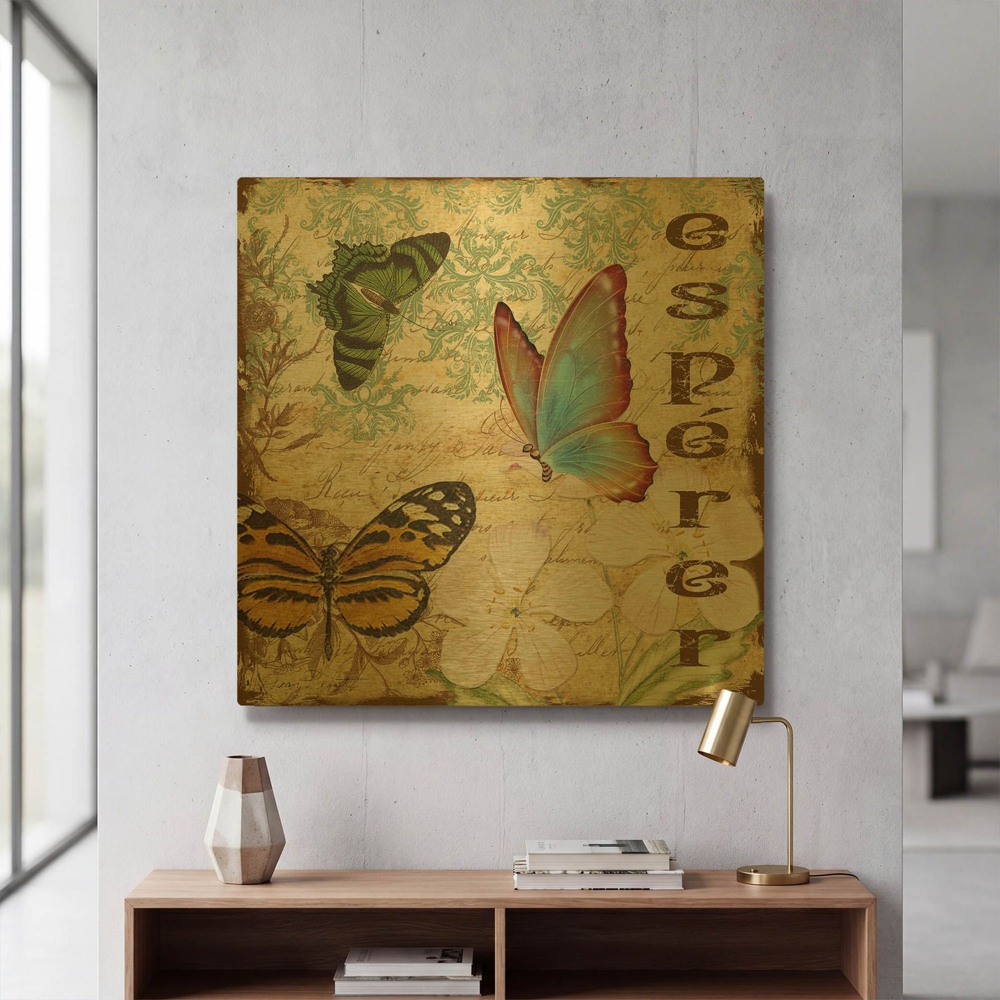 'Inspirational Butterflies 4' By Jean Plout Gold Metal Wall Art