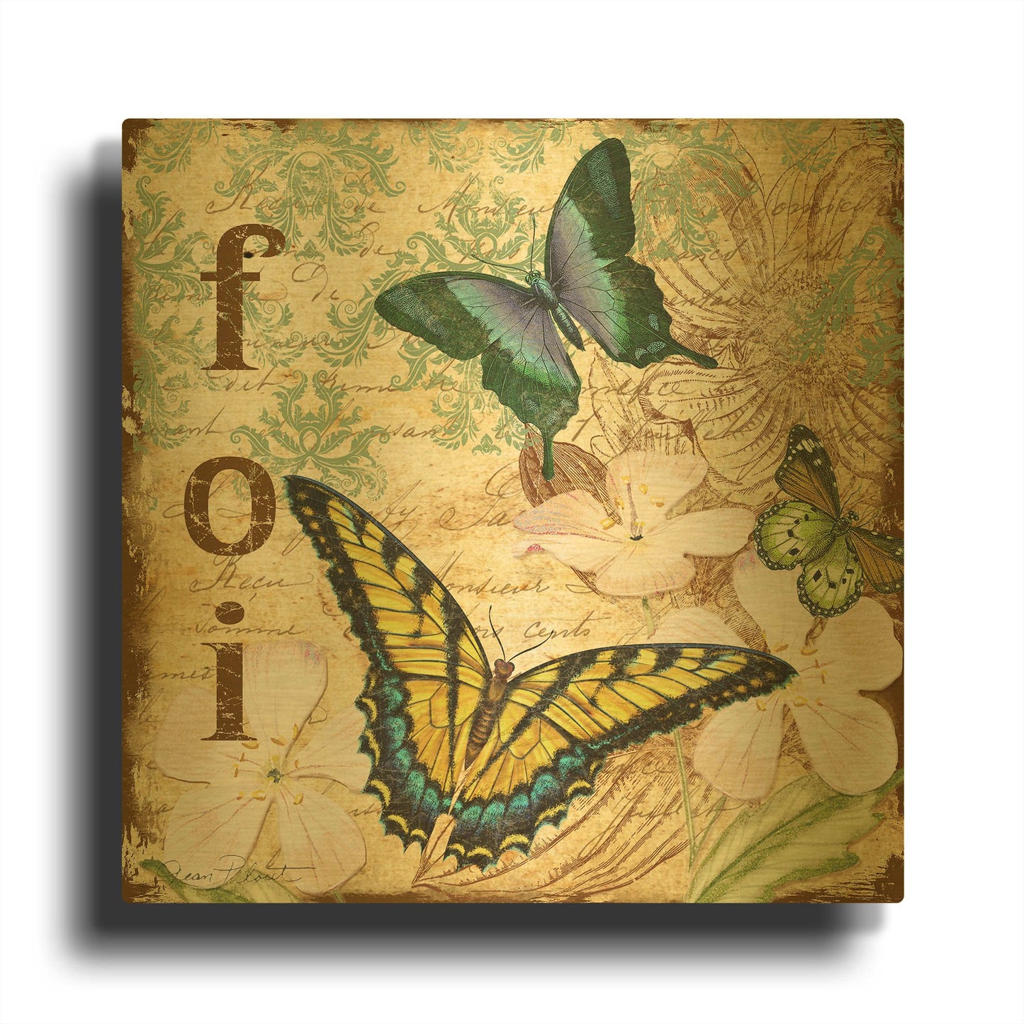 'Inspirational Butterflies 3' By Jean Plout Gold Metal Wall Art