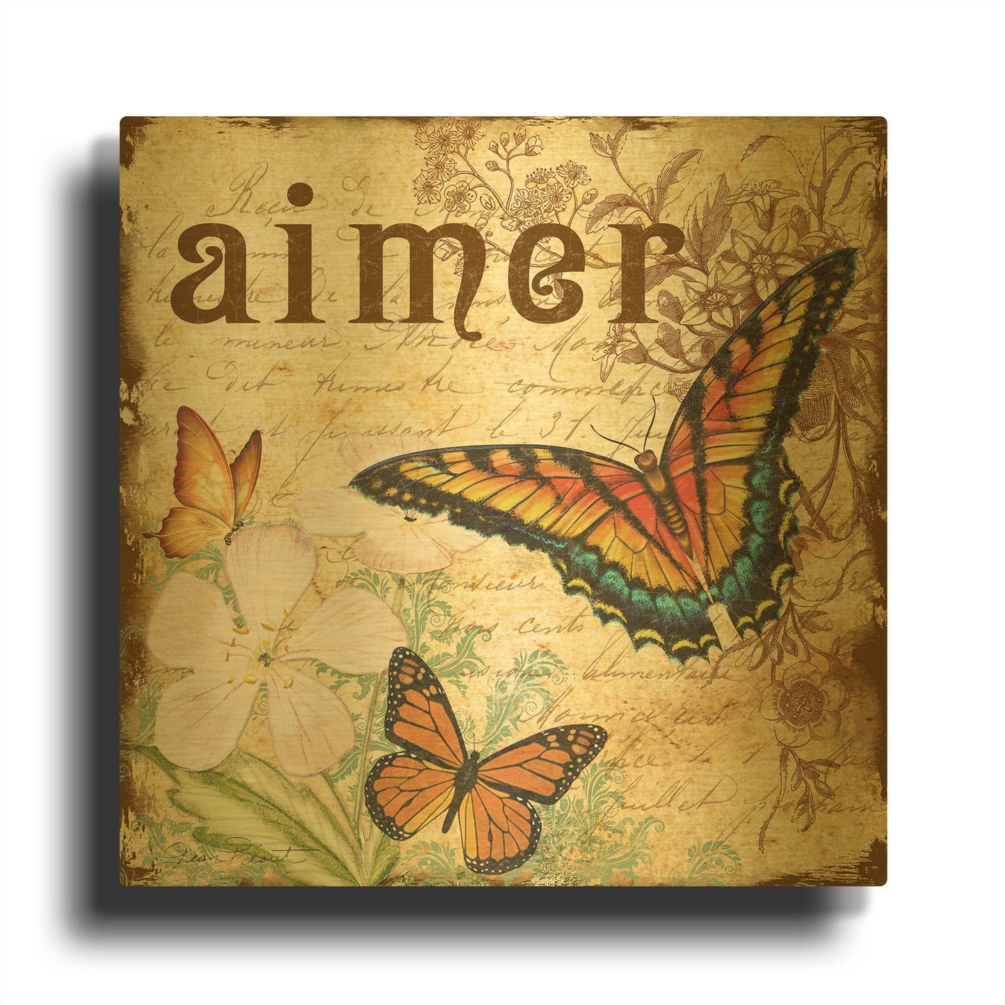 'Inspirational Butterflies 1' By Jean Plout Gold Metal Wall Art