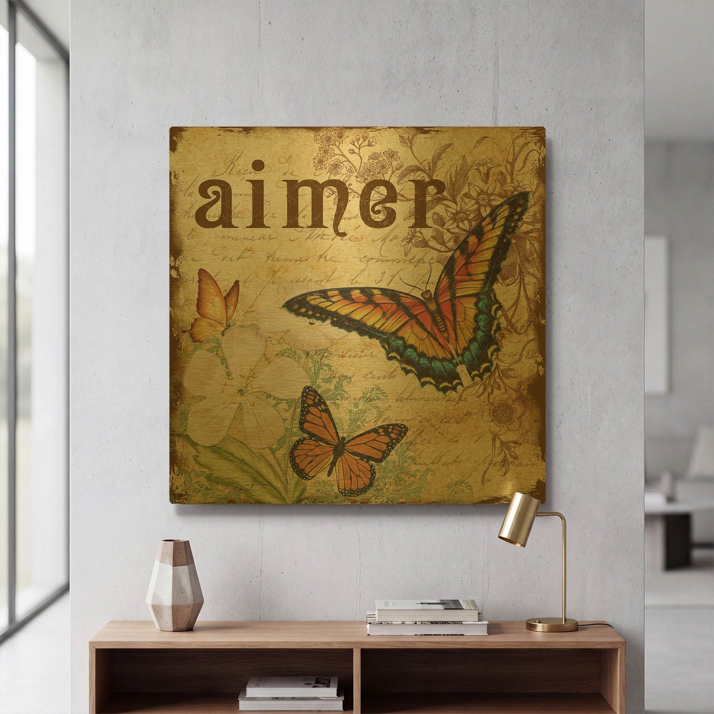 'Inspirational Butterflies 1' By Jean Plout Gold Metal Wall Art