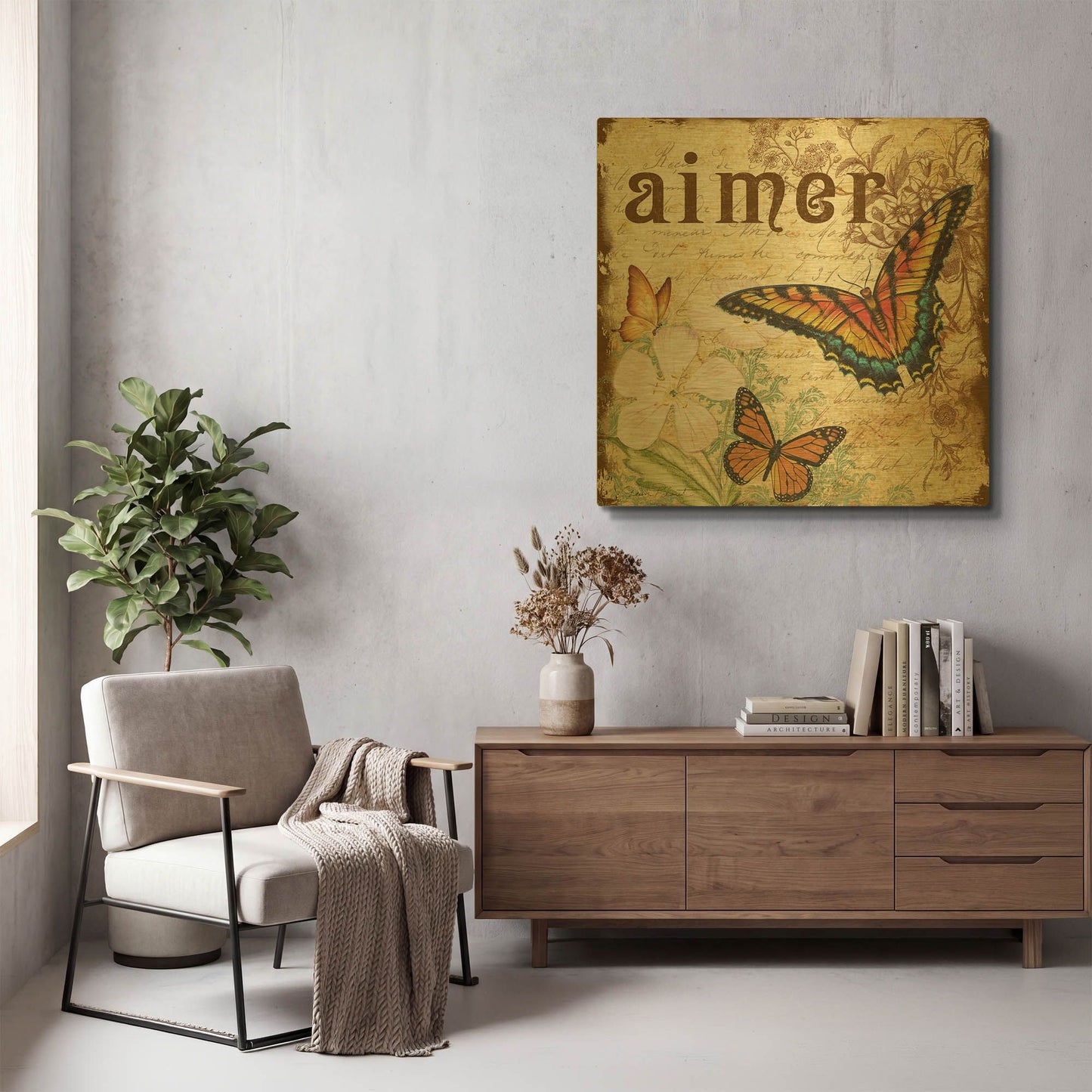 'Inspirational Butterflies 1' By Jean Plout Gold Metal Wall Art