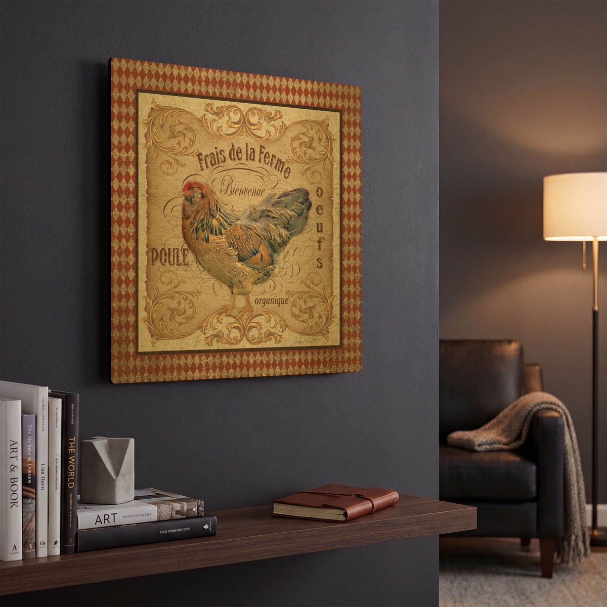 'Old World Poule 2' By Jean Plout Gold Metal Wall Art
