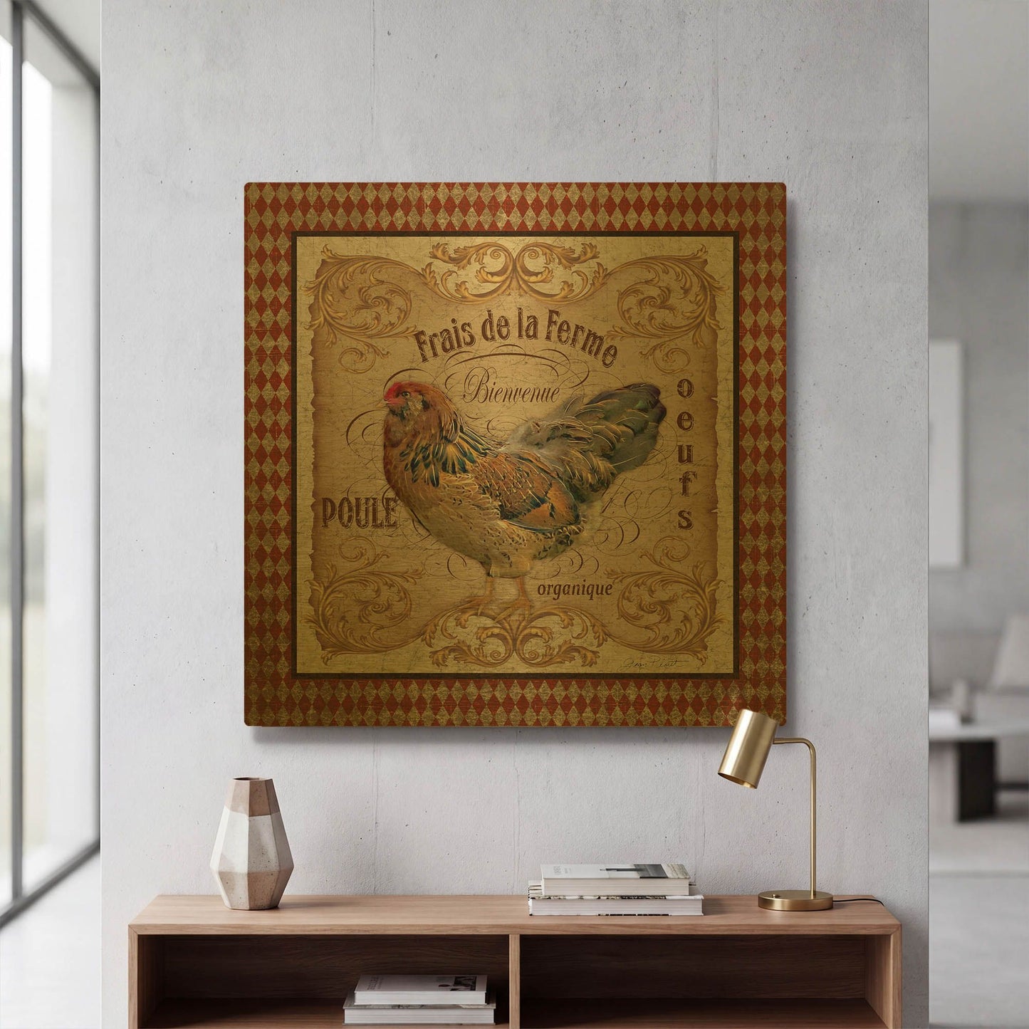 'Old World Poule 2' By Jean Plout Gold Metal Wall Art