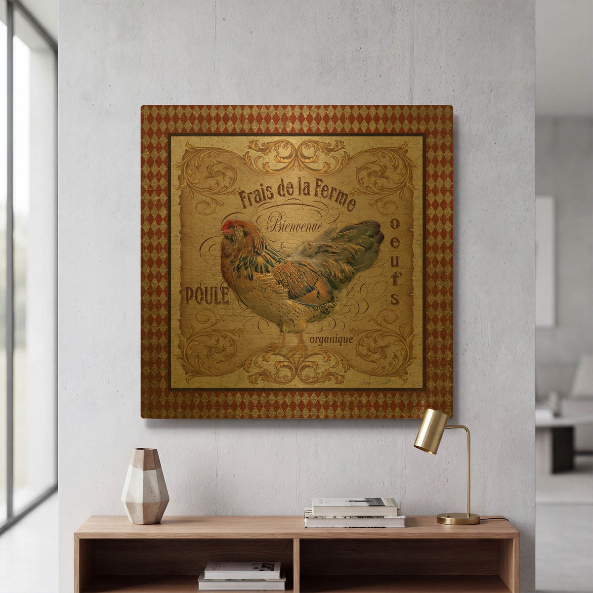 'Old World Poule 2' By Jean Plout Gold Metal Wall Art