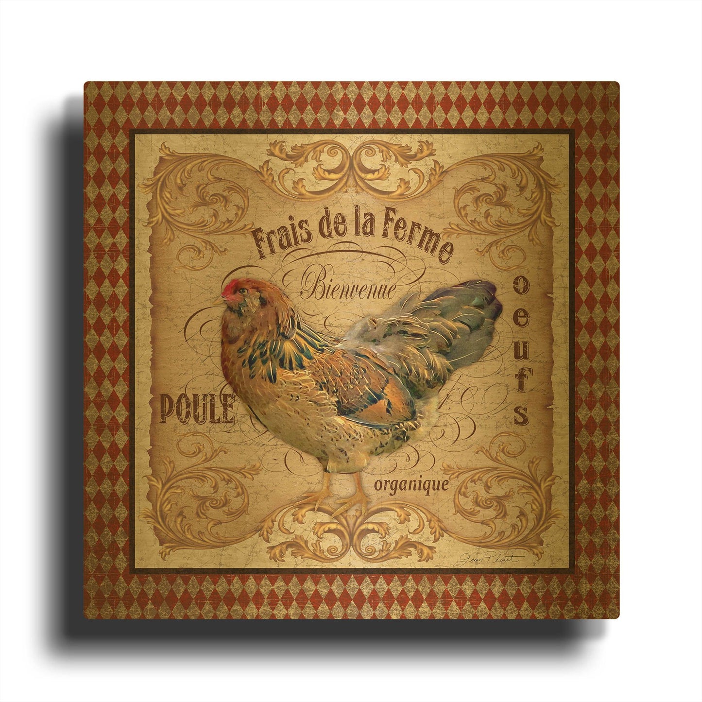 'Old World Poule 2' By Jean Plout Gold Metal Wall Art
