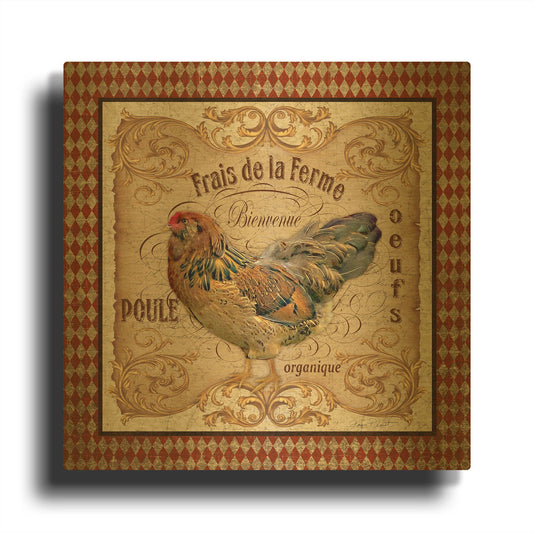 'Old World Poule 2' By Jean Plout Gold Metal Wall Art