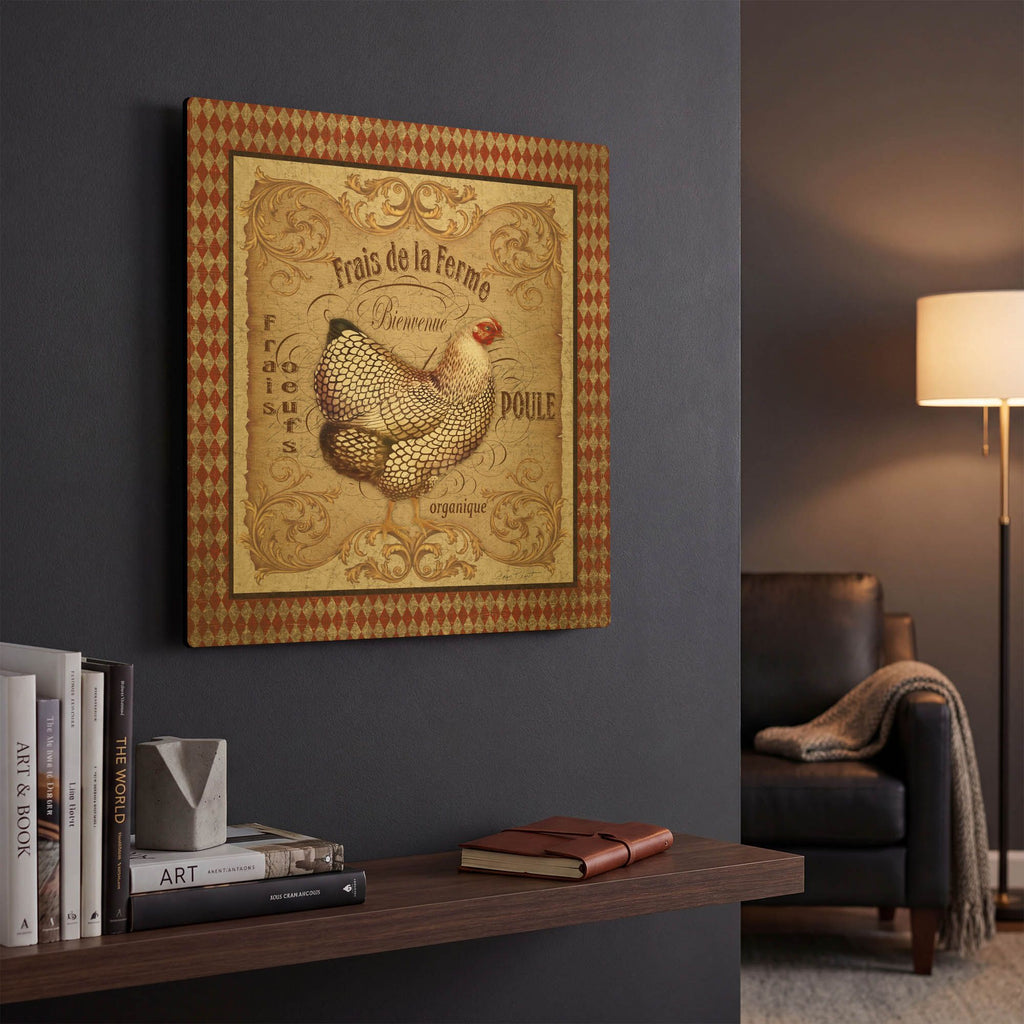 'Old World Poule 1' By Jean Plout Gold Metal Wall Art
