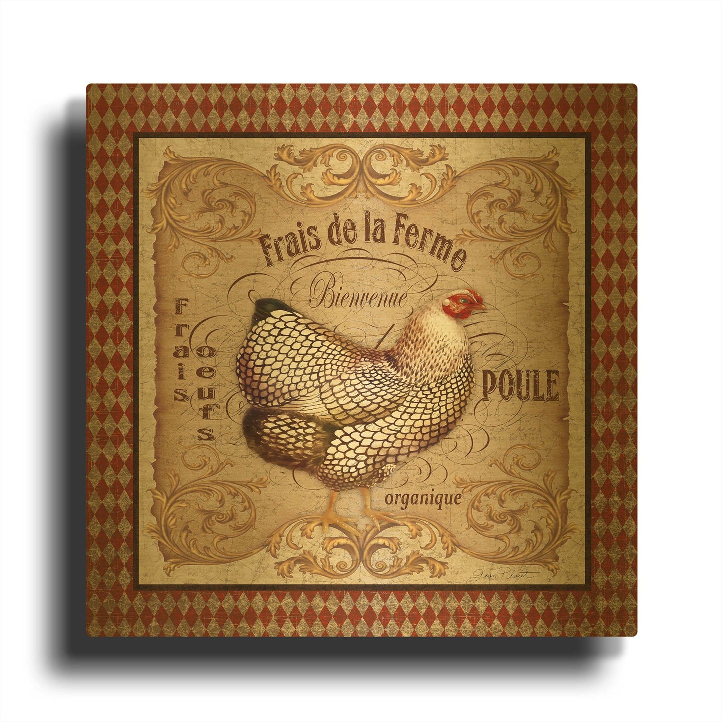 'Old World Poule 1' By Jean Plout Gold Metal Wall Art