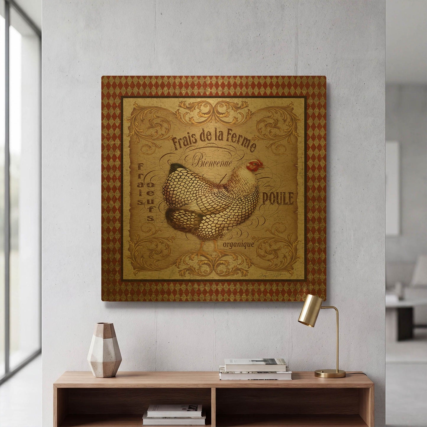 'Old World Poule 1' By Jean Plout Gold Metal Wall Art