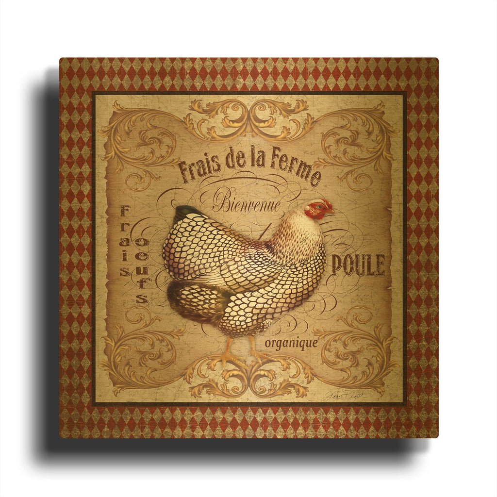 'Old World Poule 1' By Jean Plout Gold Metal Wall Art