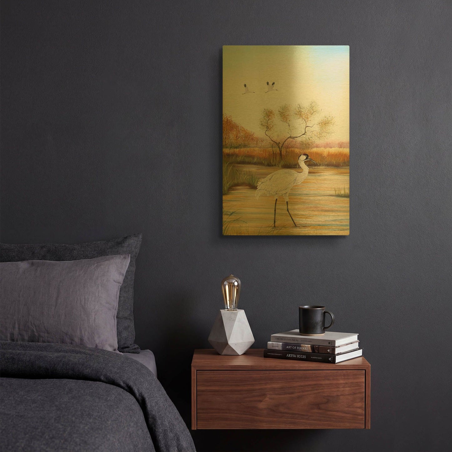 'Whooping Cranes 2' By Jean Plout Gold Metal Wall Art