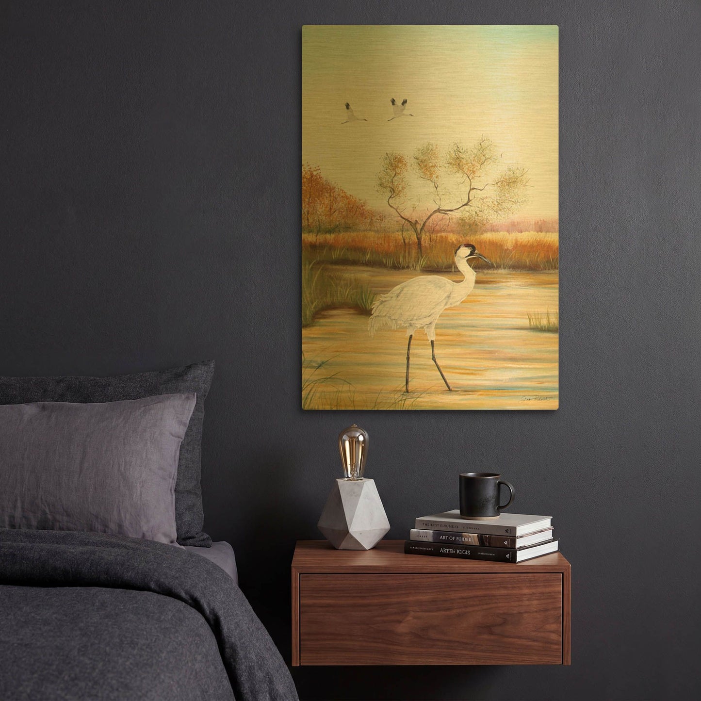 'Whooping Cranes 2' By Jean Plout Gold Metal Wall Art