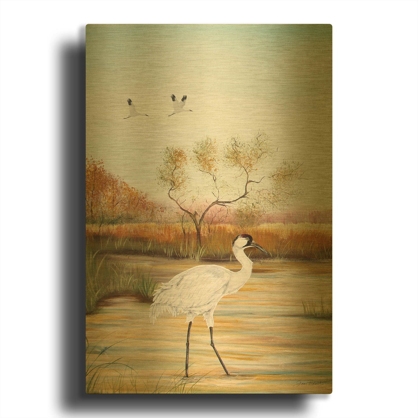 'Whooping Cranes 2' By Jean Plout Gold Metal Wall Art