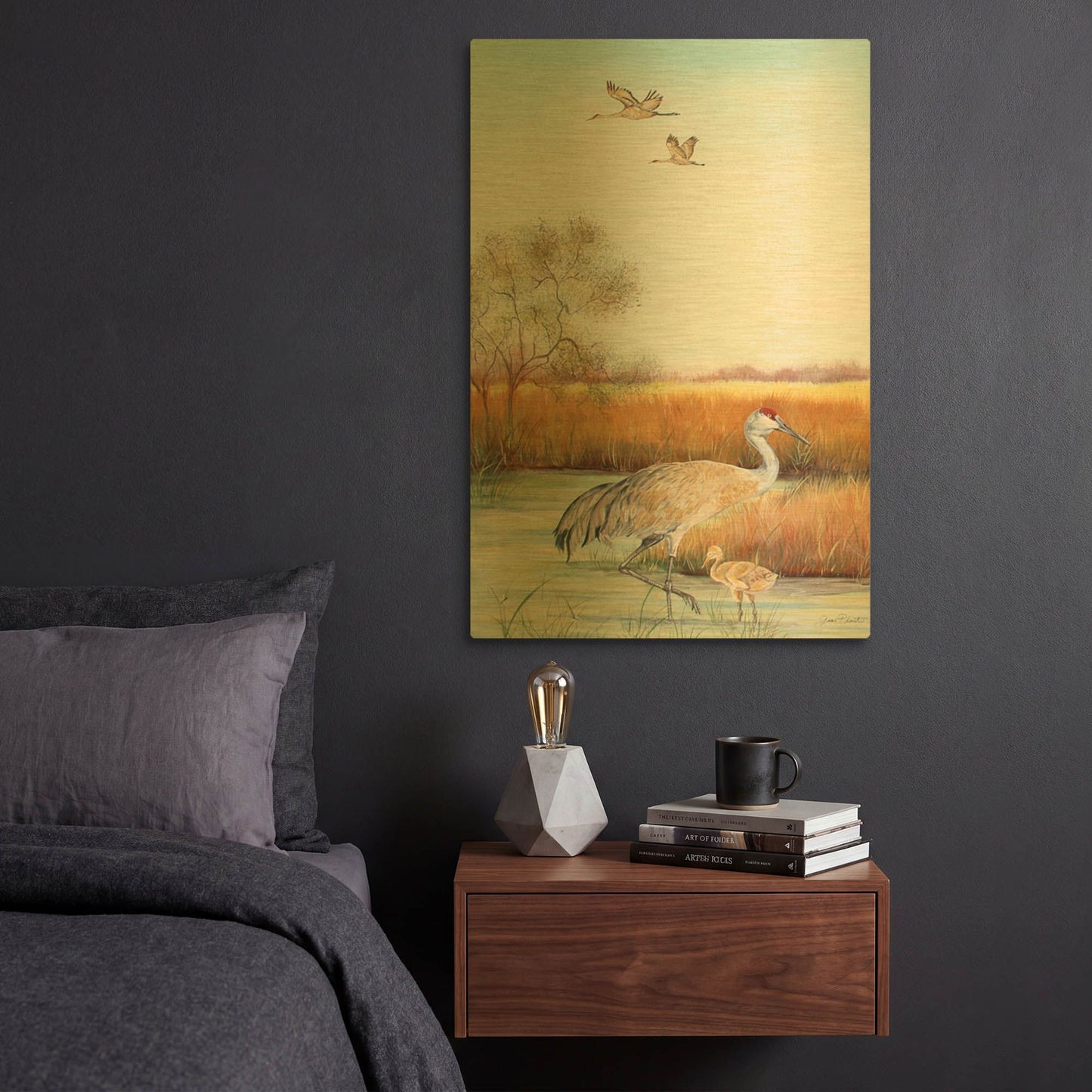 'Sandhill Cranes 2' By Jean Plout Gold Metal Wall Art